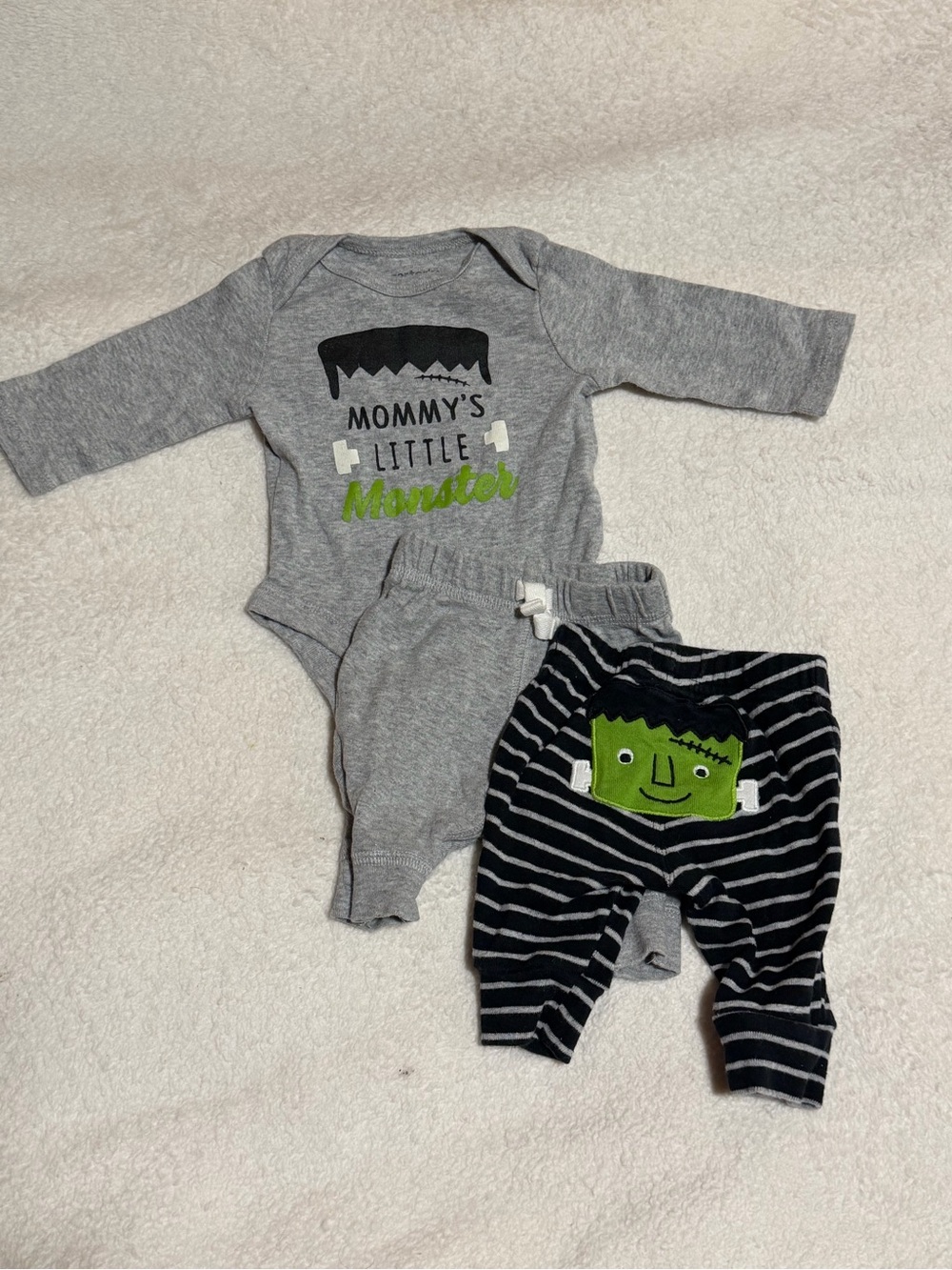 Carter's Grey Infant Bodysuit with Navy Logo Print Mommy’s Little Monster (NB)